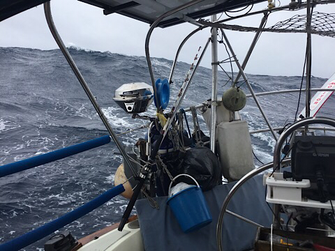 Day 23, Thursday 12th July. 47-32N, 167-39W. Daily Run: 146 NM. Weather: 20+ Knots WSW, Cold/Rain/Fog. 1764 NM to go